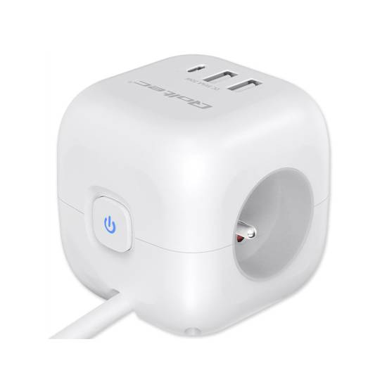 Listwa zasilająca 3-gniazda 2x USB 1x USB-C kostka kabel 2m Qoltec 52547