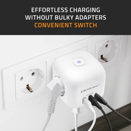 Listwa zasilająca 3-gniazda 2x USB 1x USB-C kostka Qoltec 52548