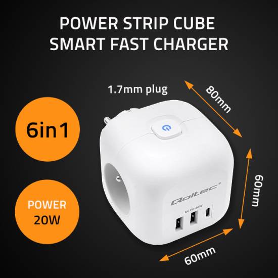 Listwa zasilająca 3-gniazda 2x USB 1x USB-C kostka Qoltec 52548