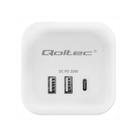 Listwa zasilająca 3-gniazda 2x USB 1x USB-C kostka Qoltec 52548