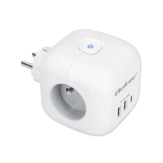 Listwa zasilająca 3-gniazda 2x USB 1x USB-C kostka Qoltec 52548