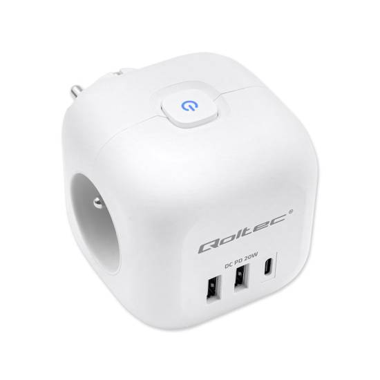 Listwa zasilająca 3-gniazda 2x USB 1x USB-C kostka Qoltec 52548