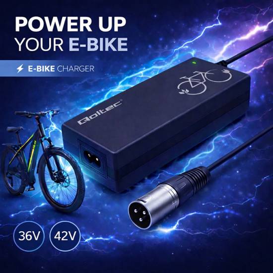 Ładowarka do roweru elektrycznego 36V 42V 2A wtyk 3P XLR-18mm Qoltec 52615