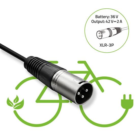 Ładowarka do roweru elektrycznego 36V 42V 2A wtyk 3P XLR-18mm Qoltec 52615