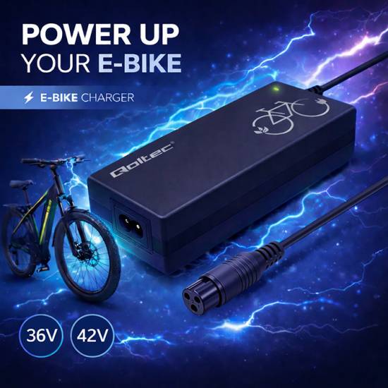 Ładowarka do roweru skutera elektrycznego 36V 42V 2A wtyk 3P-GX16 szybka Qoltec 52618