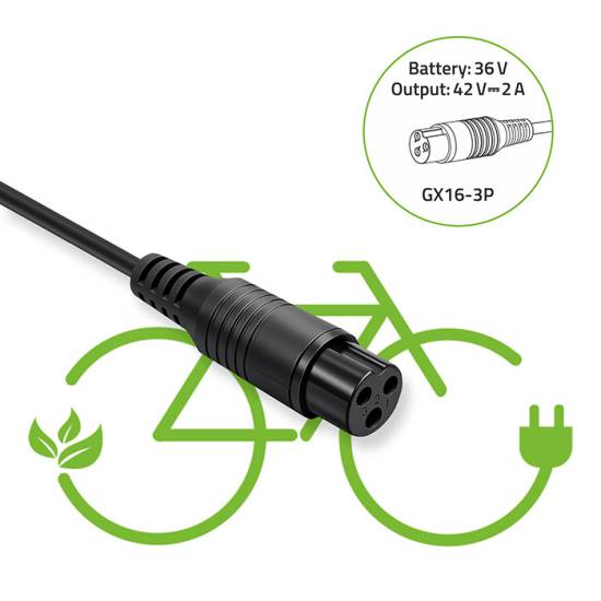 Ładowarka do roweru skutera elektrycznego 36V 42V 2A wtyk 3P-GX16 szybka Qoltec 52618