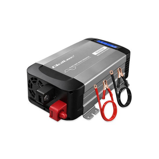 Przetwornica napięcia Pure Sine Wave 500W / 1000W 12V na 230V LCD USB USB-C kompatybilna z LiFePO4 GEL AGM czysty sinus Qoltec 52688