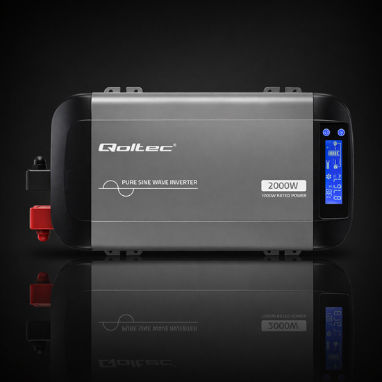 Przetwornica napięcia Pure Sine Wave 1000 / 2000W 12V na 230V LCD USB USB-C kompatybilna z LiFePO4 GEL AGM czysty sinus Qoltec 52689