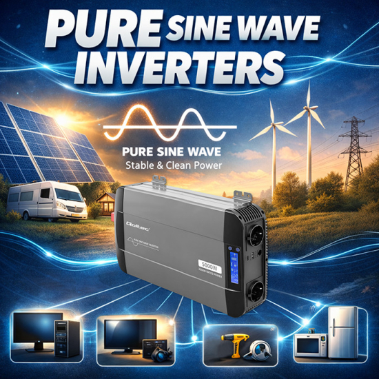 Przetwornica napięcia Pure Sine Wave 2500W / 5000W 12V na 230V LCD USB USB-C kompatybilna z LiFePO4 GEL AGM czysty sinus Qoltec 52692