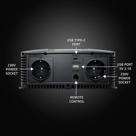 Przetwornica napięcia Pure Sine Wave 2500W / 5000W 12V na 230V LCD USB USB-C kompatybilna z LiFePO4 GEL AGM czysty sinus Qoltec 52692