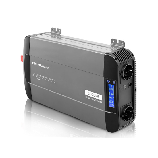 Przetwornica napięcia Pure Sine Wave 2500W / 5000W 12V na 230V LCD USB USB-C kompatybilna z LiFePO4 GEL AGM czysty sinus Qoltec 52692