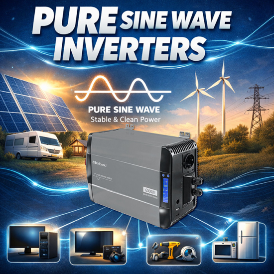 Przetwornica napięcia Pure Sine Wave 3000 / 6000W 12V na 230V LCD USB USB-C kompatybilna z LiFePO4 GEL AGM czysty sinus Qoltec 52693