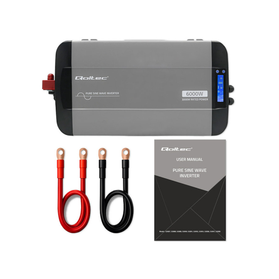 Przetwornica napięcia Pure Sine Wave 3000 / 6000W 12V na 230V LCD USB USB-C kompatybilna z LiFePO4 GEL AGM czysty sinus Qoltec 52693