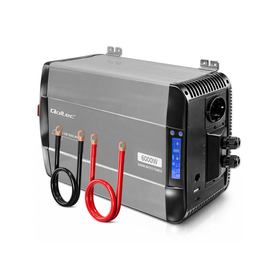 Przetwornica napięcia Pure Sine Wave 3000 / 6000W 12V na 230V LCD USB USB-C kompatybilna z LiFePO4 GEL AGM czysty sinus Qoltec 52693