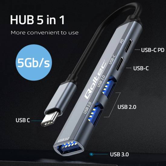 Hub USB-C 3.1 USB 2.0/3.0/USB-C x1 PD Qoltec 53790
