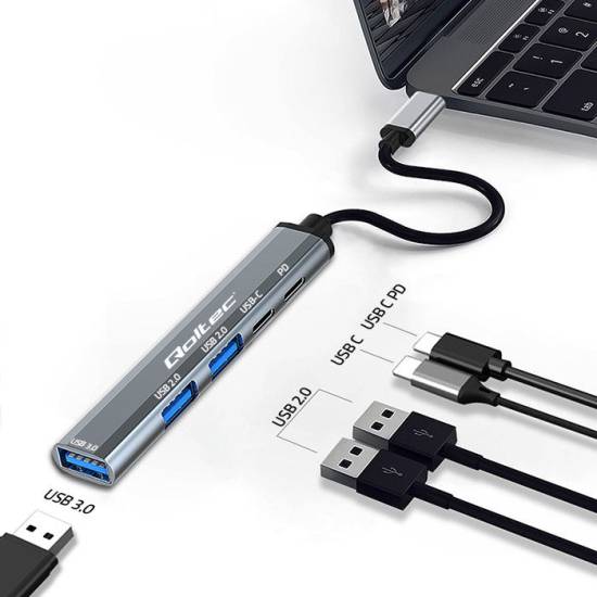 Hub USB-C 3.1 USB 2.0/3.0/USB-C x1 PD Qoltec 53790