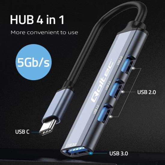 Hub USB-C 3.1 USB 2.0 x3 USB 3.0 x1 Qoltec 53792