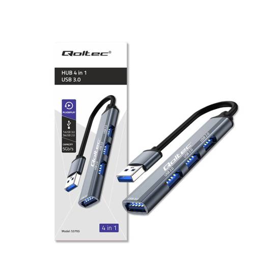 Hub USB 3.0 - USB 2.0 x3 USB 3.0 x1 Qoltec 53793