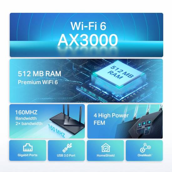 Router TP-Link Archer AX55 AX3000 1xWAN 4xLAN 1x USB