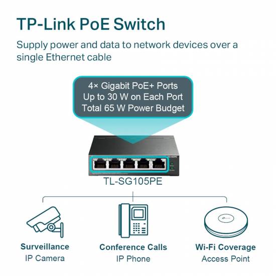 Switch TP-Link TL-SG105PE x 5 10/100/1000Mbps x 4 PoE+