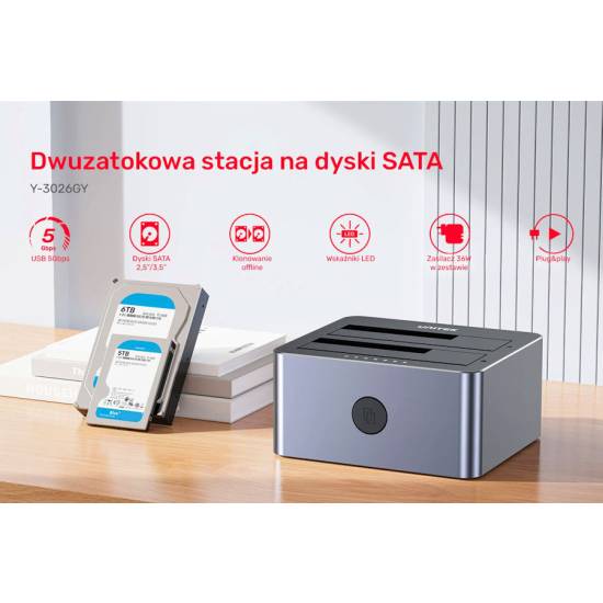 Stacja dokująca USB 3.0 5Gbps Unitek Y-3026GY01-EU klonowanie