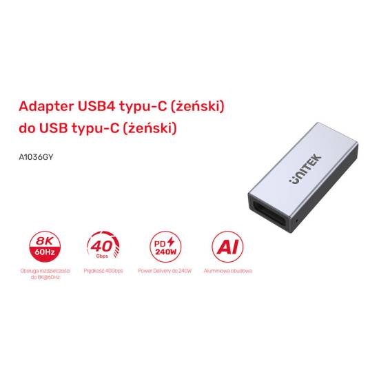 Adapter USB-C Ż/Ż przelotka 8K 40Gbps 240W Unitek A1036GY