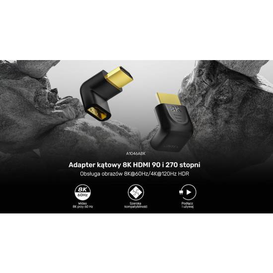 Adapter kątowy HDMI M -> HDMI Ż 8K Unitek A1046ABK03