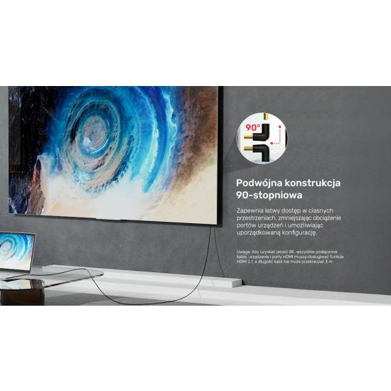 Adapter kątowy HDMI M -> HDMI Ż 8K Unitek A1046ABK03