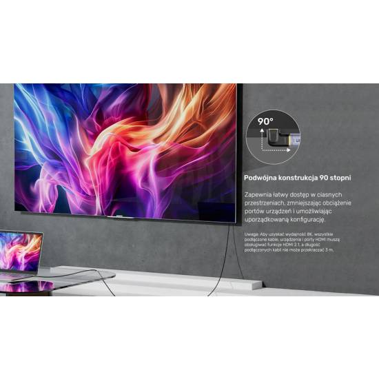 Adapter kątowy HDMI M -> HDMI Ż 8K płaski Unitek A1047ABK03