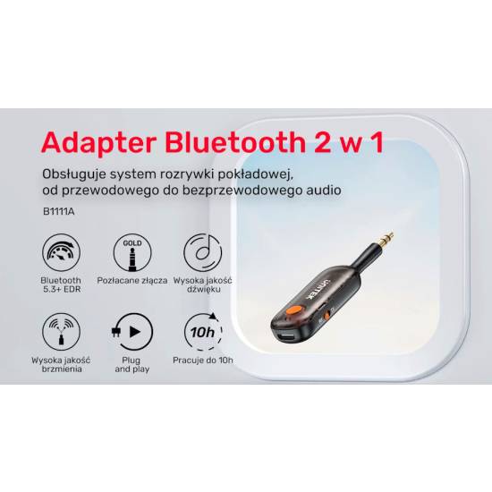 Adapter mini jack nadajnik/odbiornik audio 10m Bluetooth 5.3 Unitek B1111A01