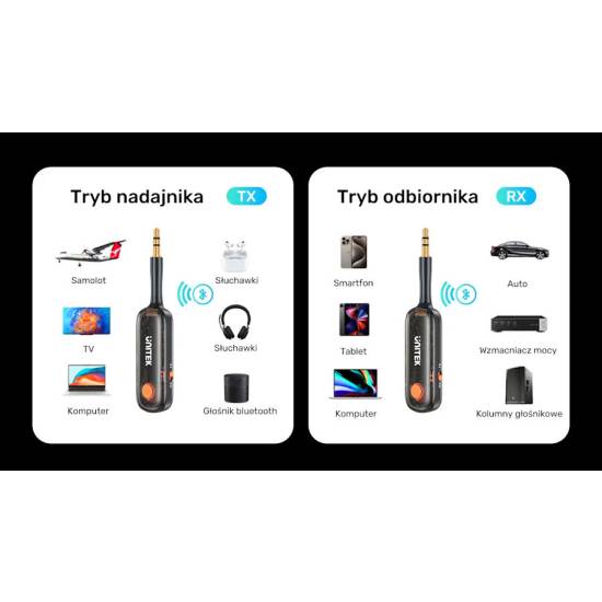 Adapter mini jack nadajnik/odbiornik audio 10m Bluetooth 5.3 Unitek B1111A01