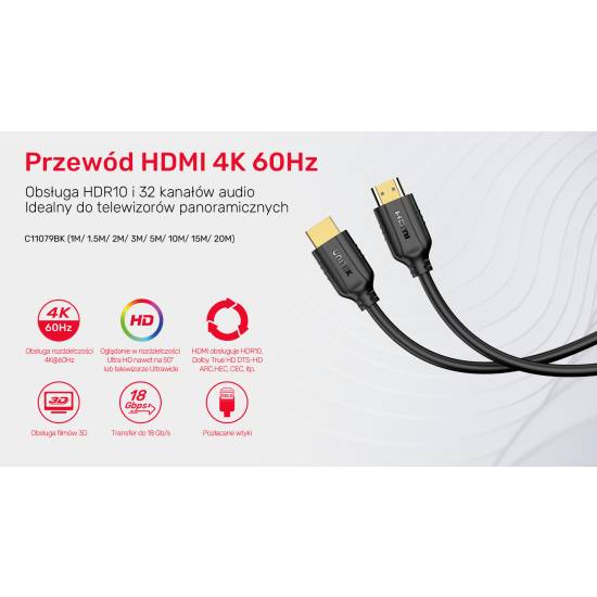 Kabel HDMI 2.0 M/M 4K@60Hz 1,5m Unitek C11079BK-1.5M