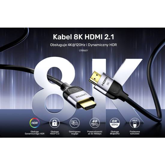 Kabel HDMI 2.1 M/M 8K 1,5m Unitek C11086GY01-1.5M