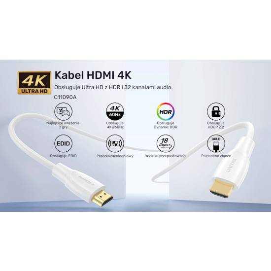 Kabel HDMI 2.0 4K M/M 1,0m Unitek C11090AWH03-1M biały