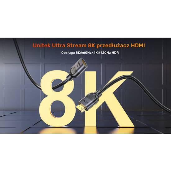 Kabel HDMI 2.1 8K M/Ż przedłużacz 1,0m Unitek C11091AGY01-1M