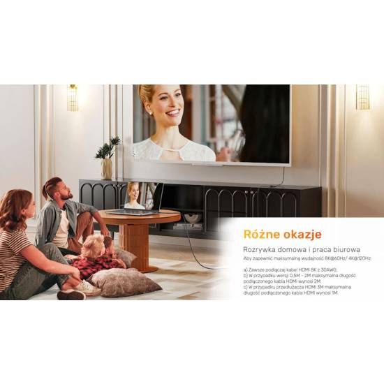 Kabel HDMI 2.1 8K M/Ż przedłużacz 1,0m Unitek C11091AGY01-1M