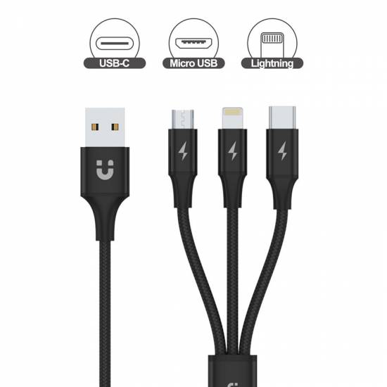 Kabel USB 2.0 3w1 micro/Lightning/USB C 1,2m Unitek C14049BK