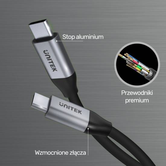 Kabel USB C - USB C PD 100W 4K 60Hz 10Gbps 1,0m Unitek C14082ABK czarny