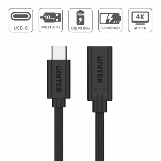 Kabel USB C PD 100W 0,5m przedłużacz Unitek C14086BK