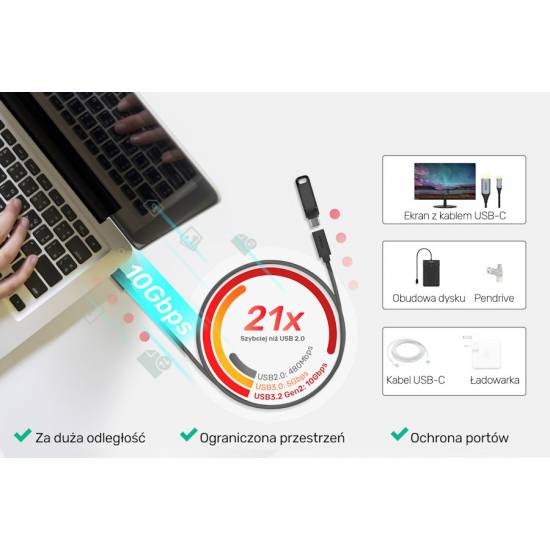 Kabel USB C PD 100W 0,5m przedłużacz Unitek C14086BK