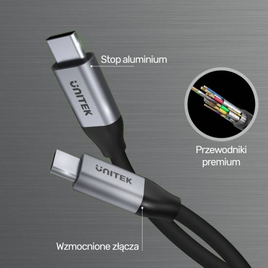 Kabel USB C - USB C PD 100W 4K 60Hz 5Gbps 2,0m Unitek C14091ABK
