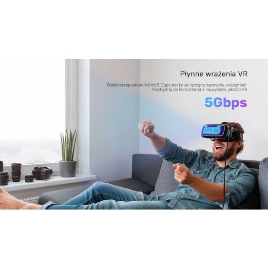 Kabel USB-C - USB-C VR Link Pro obsługuje 5Gps 60W Unitek C14094ABK01-5M