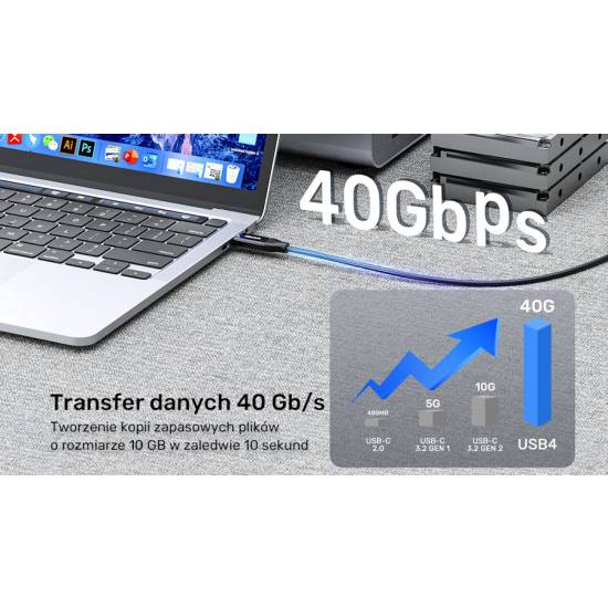 Kabel USB 4.0 USB-C - USB-C 100W 40Gbs 8K czarny 2,0m Unitek C14100ABK01-2M