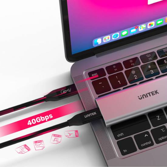 Kabel USB C 4.0 PowerDelivery 100W 40Gbps 0,8m Unitek C14100BK-0.8M