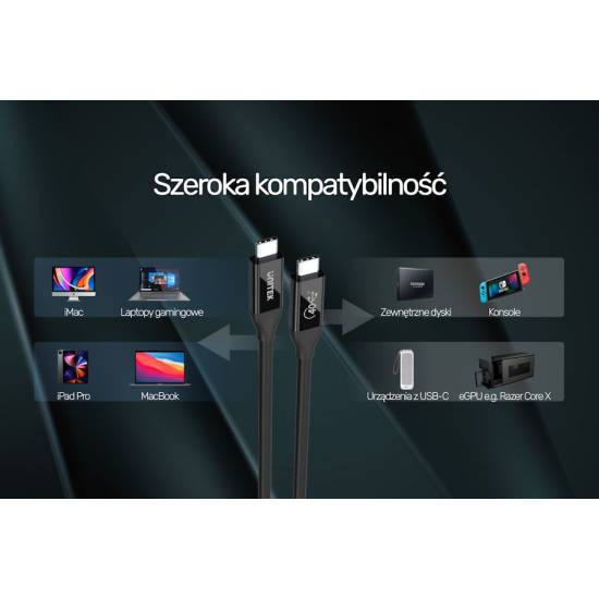 Kabel USB C 4.0 PowerDelivery 100W 40Gbps 0,8m Unitek C14100BK-0.8M