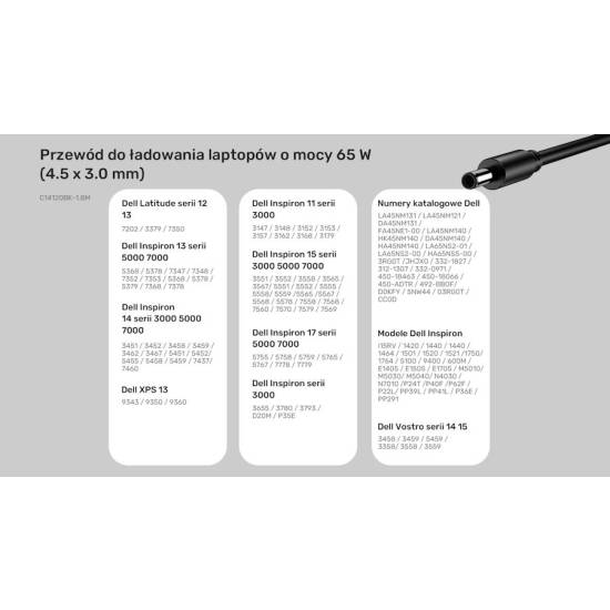 Kabel zasilający 65W Dell USB-C na 4.5x3.0 mm Unitek C14120BK-1.8M