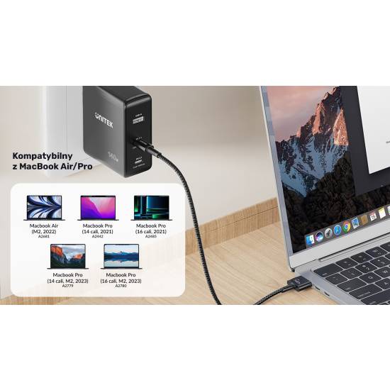 Kabel zasilający 140W USB-C na MagSafe 3 2,0m Unitek C14121BK-2M