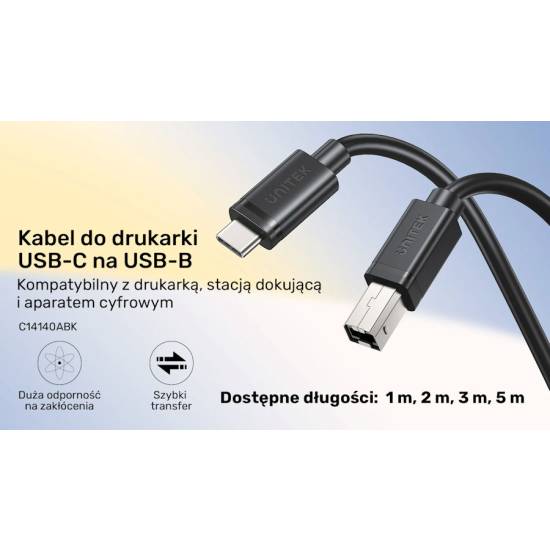 Kabel USB-C USB-B USB 2.0 5,0m Unitek C14140ABK03-5M