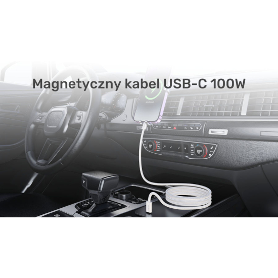 Kabel USB-C -> USB-C PD 100W 1,0m zwijany magnetycznie Unitek C14141APK01-1M różowy