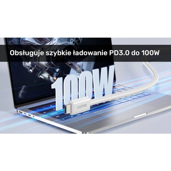 Kabel USB-C -> USB-C 100W 1,0m zwijany magnetycznie Unitek C14141AWH01-1M biały